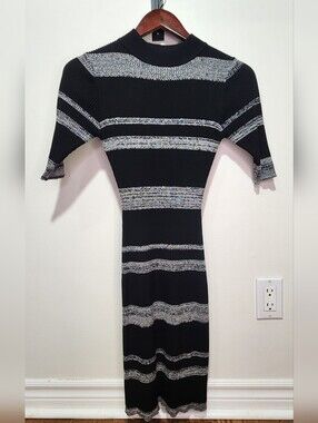 Black & Gray Striped Knit Sweater Dress - Size M